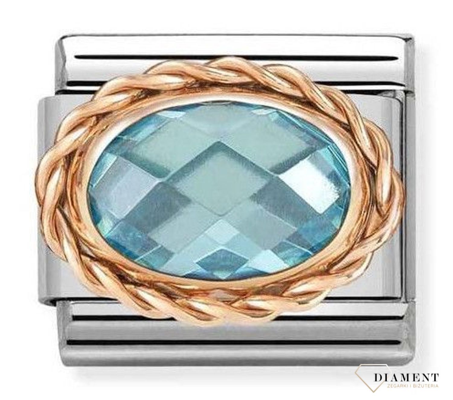 Nomination Link 9K zawieszka różowe złoto 'Jasnoniebieska Cyrkonia' 430603 006 Zawieszki Nomination ✓ Wyjątkowy prezent ✓ Nomination ✓ Bransoletka Nomination ✓ Bransoletka ze stali ✓ Gwarancja najniższe.jpg